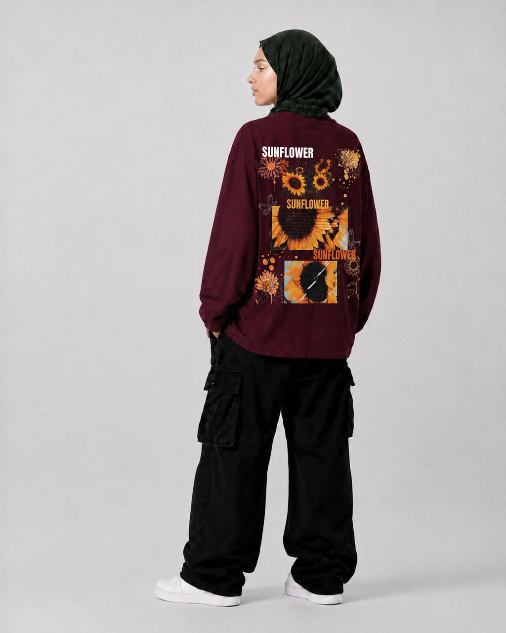 Sunflowers Long Sleeve — Burgundy